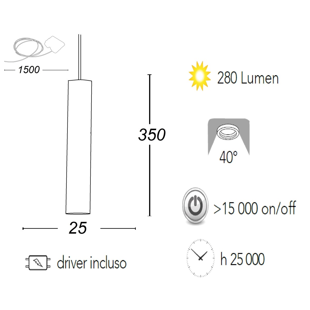 Lustre à suspension OBOE en tube noir triphasé aluminium Led Cob 3000K