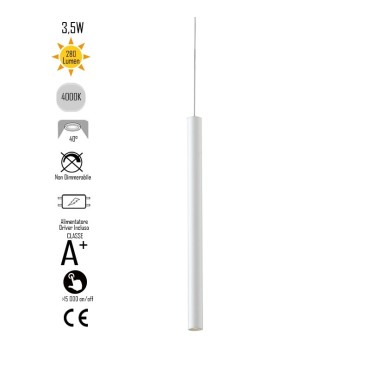 Lampadario da soffitto sospensione OBOE in alluminio tubo bianco trifase Led Cob 4000K