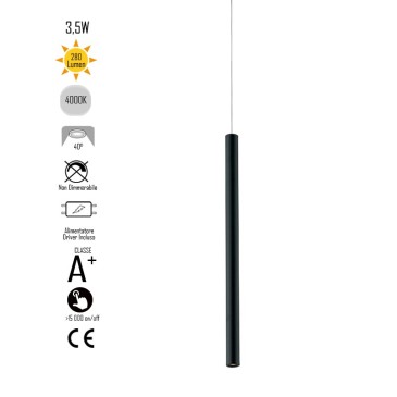 Lampadario da soffitto sospensione OBOE in alluminio tubo nero trifase Led Cob 4000K