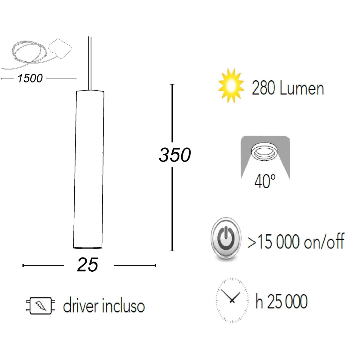 OBOE suspension plafonnier en tube aluminium noir triphasé Led Cob 4000K