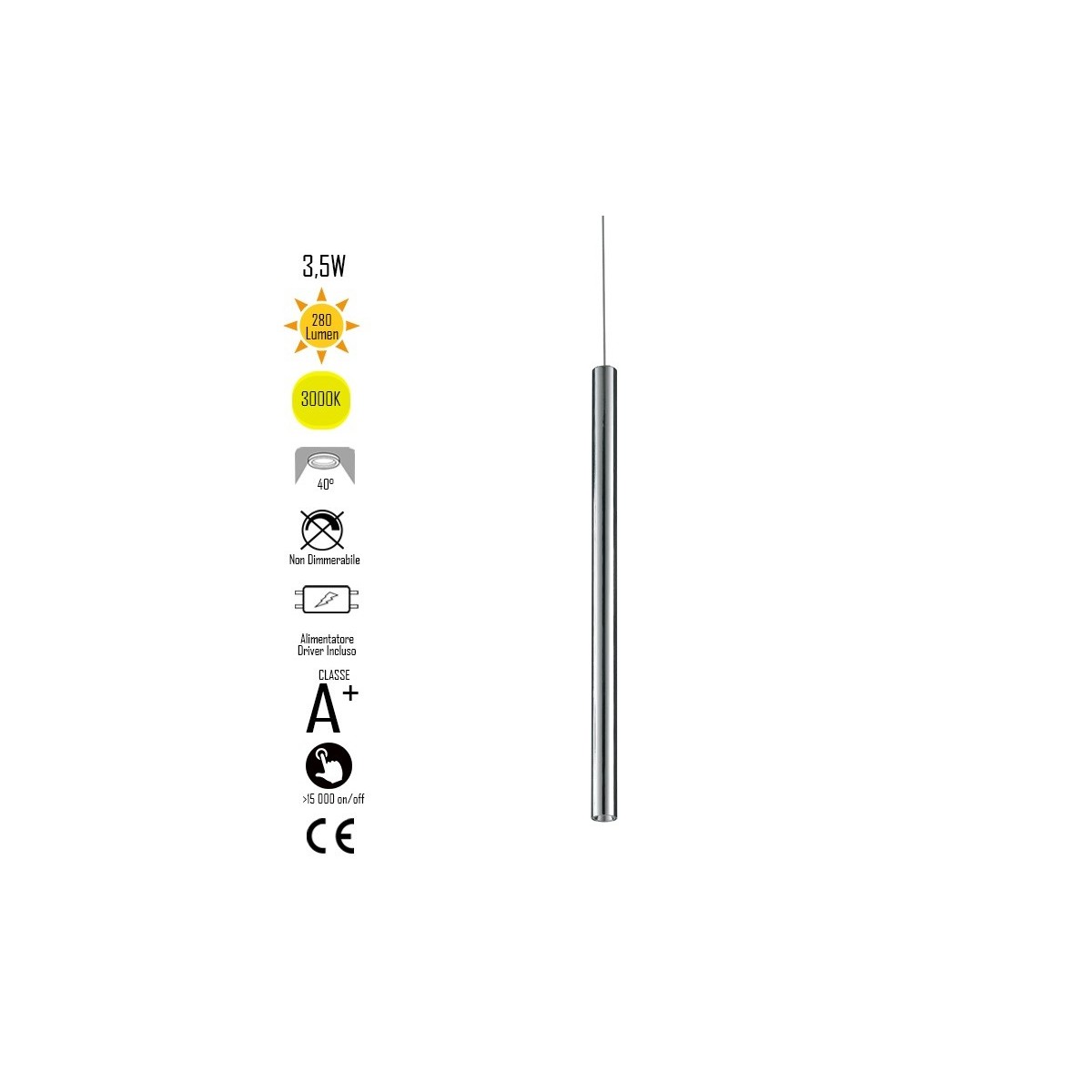 OBOE Hängedeckenleuchter aus dreiphasigem verchromtem Aluminiumrohr Led Cob 3000K