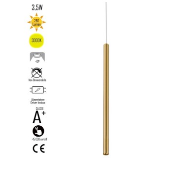 Lampadario da soffitto sospensione OBOE in alluminio tubo oro trifase Led Cob 3000K