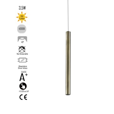 Lampadario da soffitto sospensione OBOE in alluminio tubo bronzo trifase Led Cob 4000K