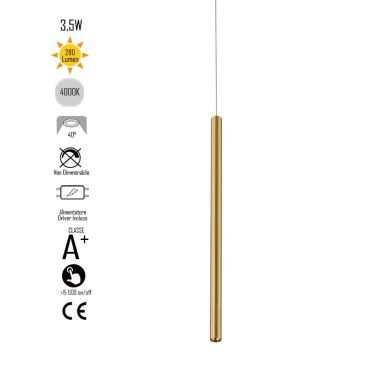 Lampadario da soffitto sospensione OBOE in alluminio tubo oro trifase Led Cob 4000K