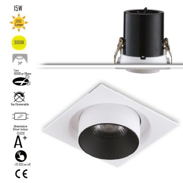 Lampada da incasso orientabile bianco e interno nero LED COB 3000K1x15W