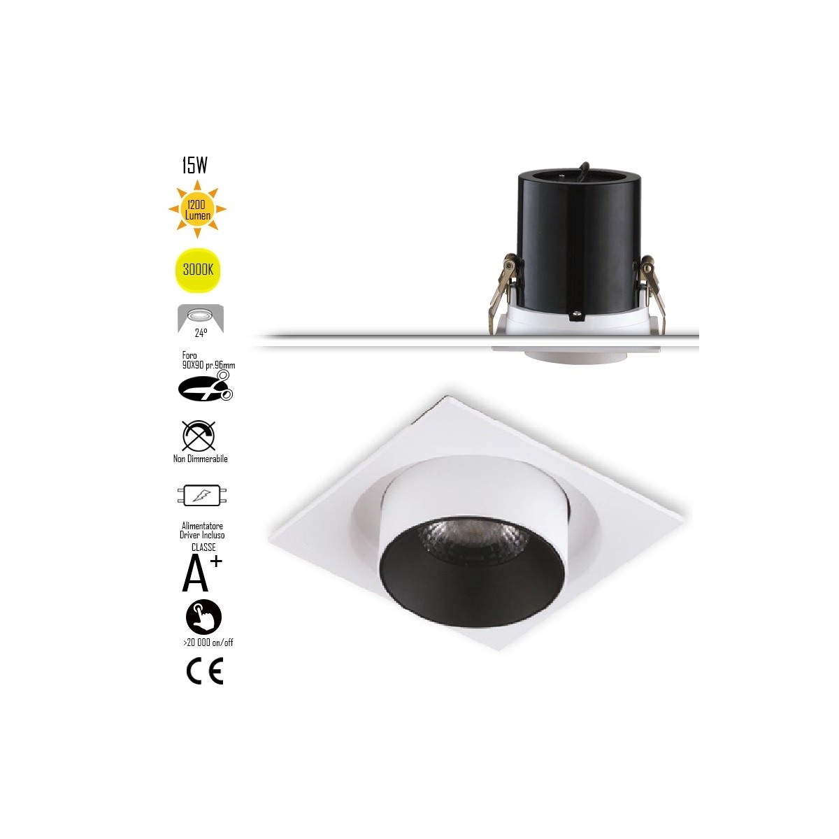 Ampoule LED extérieure LED COB 3000K1x15W encastrable orientable extérieur blanc et noir