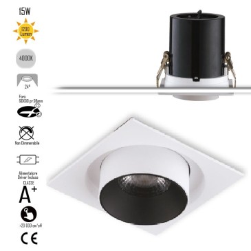 Lampada da incasso orientabile bianco e interno nero LED COB 4000K1x15W