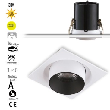 Lampada da incasso orientabile bianco e interno nero LED COB 3000K1x30W