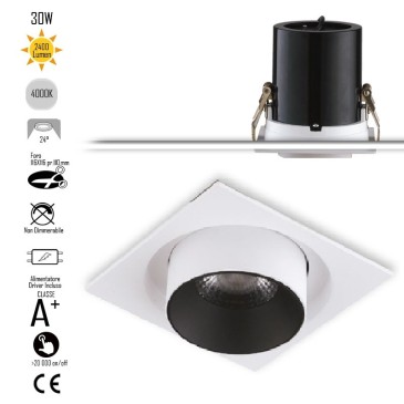 Encastré orientable OUTSIDER intérieur blanc et noir LED COB 4000K1x30W