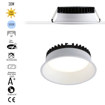 Runde Einbauleuchte aus weißem Aluminiumdruckguss mit integrierter SMD-LED 5000K- 2900Lm30W