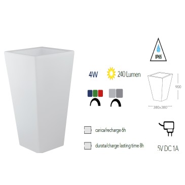 I-GECO-VASO-Q-XL Lampada vaso da giardino GECO bianco a LED RGB dimmerabile cambia colore 38x38 cm Altezza 90 cm