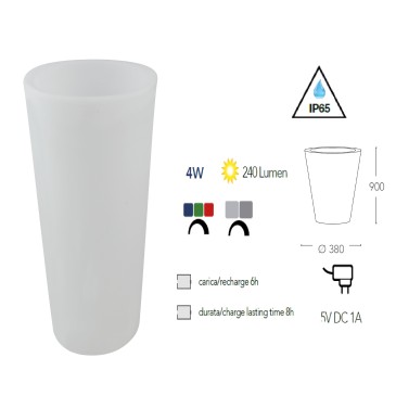 I-GECO-VASO-R-XL Lampada vaso da giardino GECO bianco a LED RGB dimmerabile cambia colore dm 38 cm Altezza 90 cm