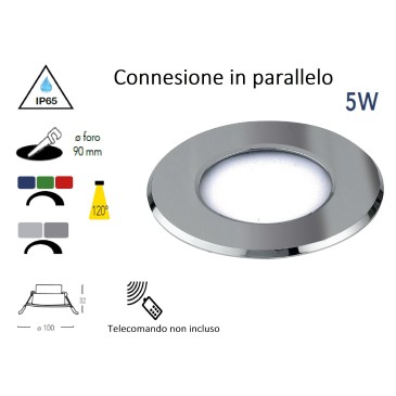 INC-RAINBOW-M BCO Led RGB da incasso RAINBOW in alluminio bianco 5W dm 10 cm connessione in parallelo