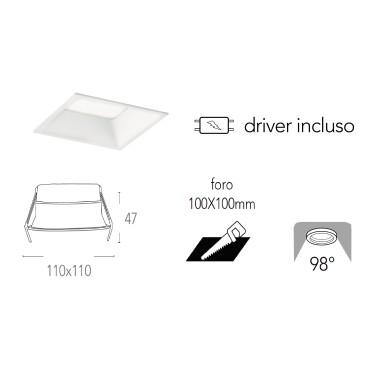 INC-XANTO-C-Q110 Lampada da incasso XANTO quadrata in alluminio bianca pressofuso con Led  SMD integrato 3000K- 960Lm - 12W