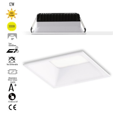 INC-XANTO-C-Q110 Lampada da incasso XANTO quadrata in alluminio bianca pressofuso con Led  SMD integrato 3000K- 960Lm - 12W