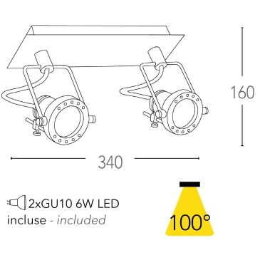 SPOT-TECHNO-2 NER Faretti  lampade Spot in metallo TECHNO con finitura nero satinato 2xGU10 6W LED orientabili