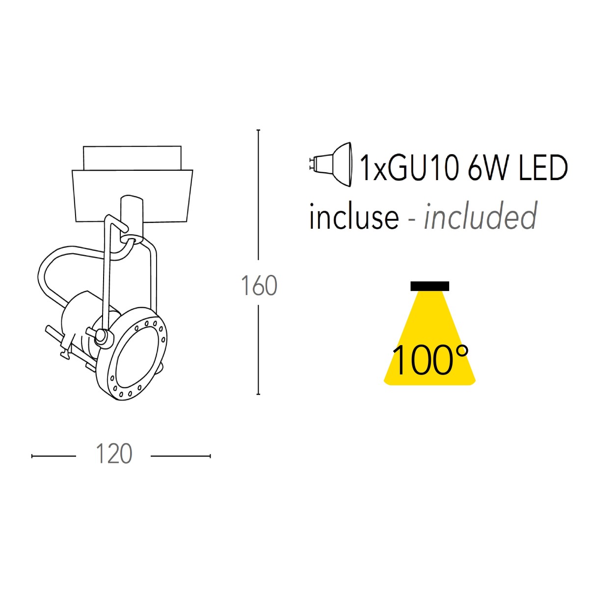 SPOT-TECHNO-1 BCO Faretti  lampade Spot in metallo TECHNO con finitura bianco satinato 1xGU10 6W LED orientabili