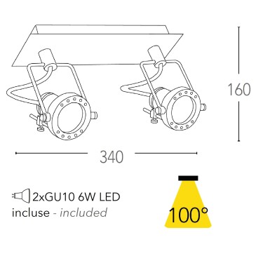 SPOT-TECHNO-2 BCO Faretti  lampade Spot in metallo TECHNO con finitura bianco satinato 2xGU10 6W LED orientabili