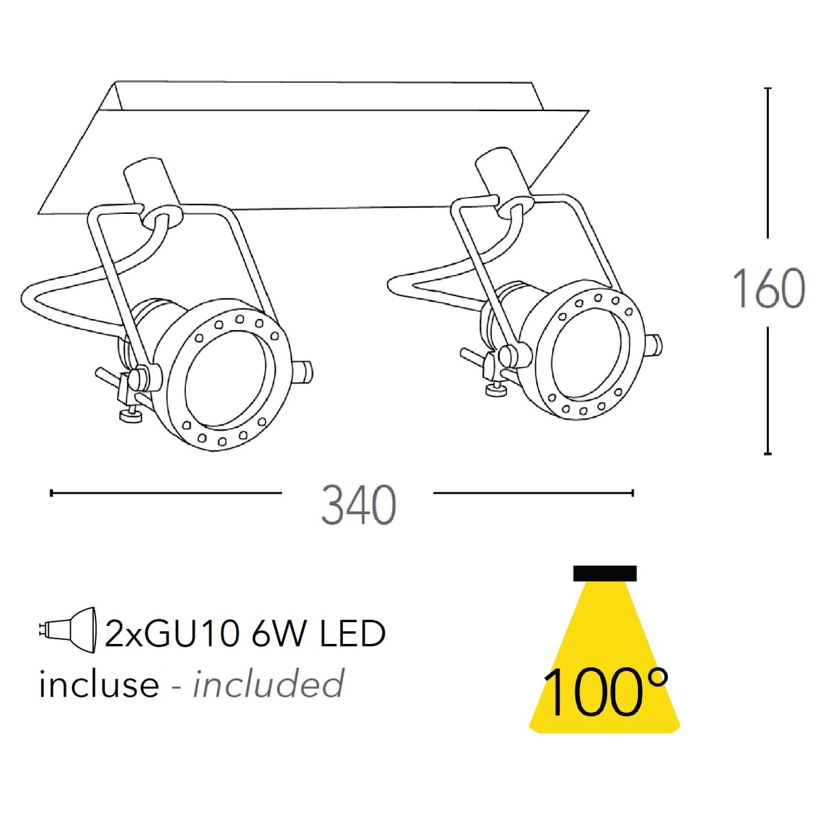 SPOT-TECHNO-2 BCO Faretti  lampade Spot in metallo TECHNO con finitura bianco satinato 2xGU10 6W LED orientabili