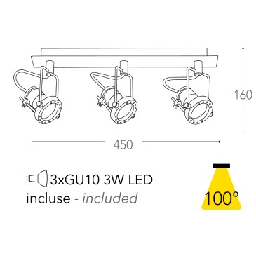 SPOT-TECHNO-3 BCO Faretti  lampade Spot in metallo TECHNO con finitura bianco satinato 3xGU10 6W LED orientabili