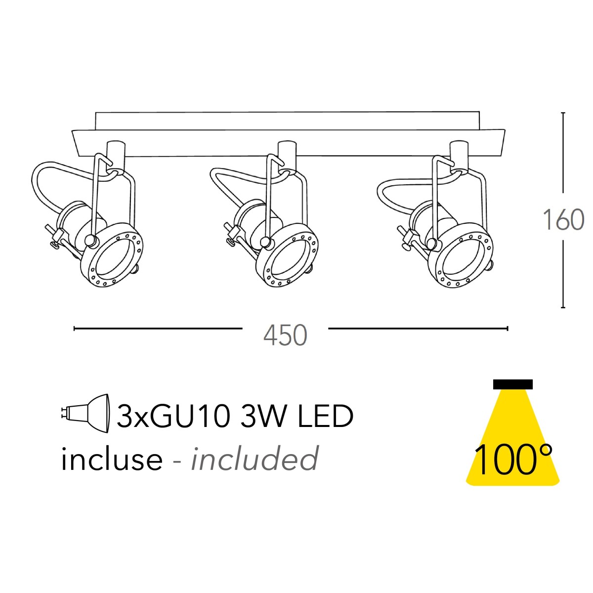 SPOT-TECHNO-3 BCO Faretti  lampade Spot in metallo TECHNO con finitura bianco satinato 3xGU10 6W LED orientabili