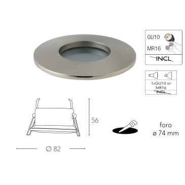 INC-VIPER-R-NIK Struttura da incasso VIPER per lampada GU10 tonda fissa Nickel IP65 dm 82 mm