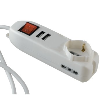 I-POWER-SC-BP2-USB2 Adattotore multipresa con interruttore on/off 1 schuko 2 bipasso 2 usb2,1a 230V 10/16a cavo 1,5m spina h05vv