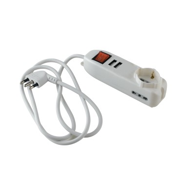 I-POWER-SC-BP2-USB2 Adattotore multipresa con interruttore on/off 1 schuko 2 bipasso 2 usb2,1a 230V 10/16a cavo 1,5m spina h05vv