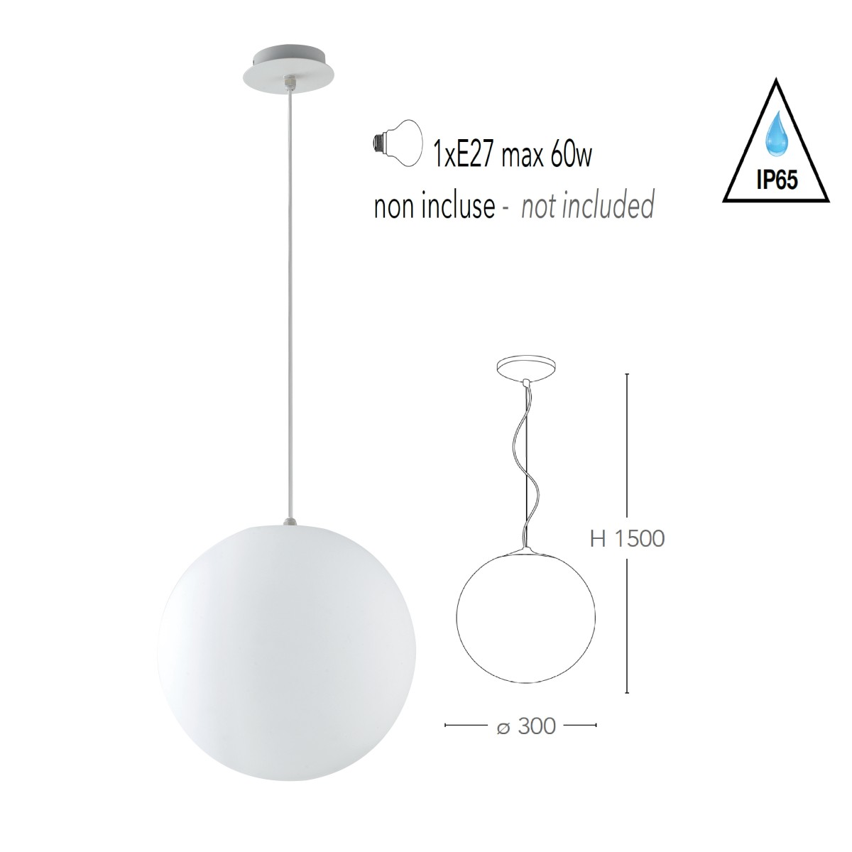 I-GECO-SFERA-S30 Lampadario da giardino sospensione GECO a sfera bianca dm 30 cm 1xE27 max 60W