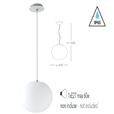 I-GECO-SFERA-S40 Lampadario da giardino sospensione GECO a sfera bianca dm 40 cm 1xE27 max 60W