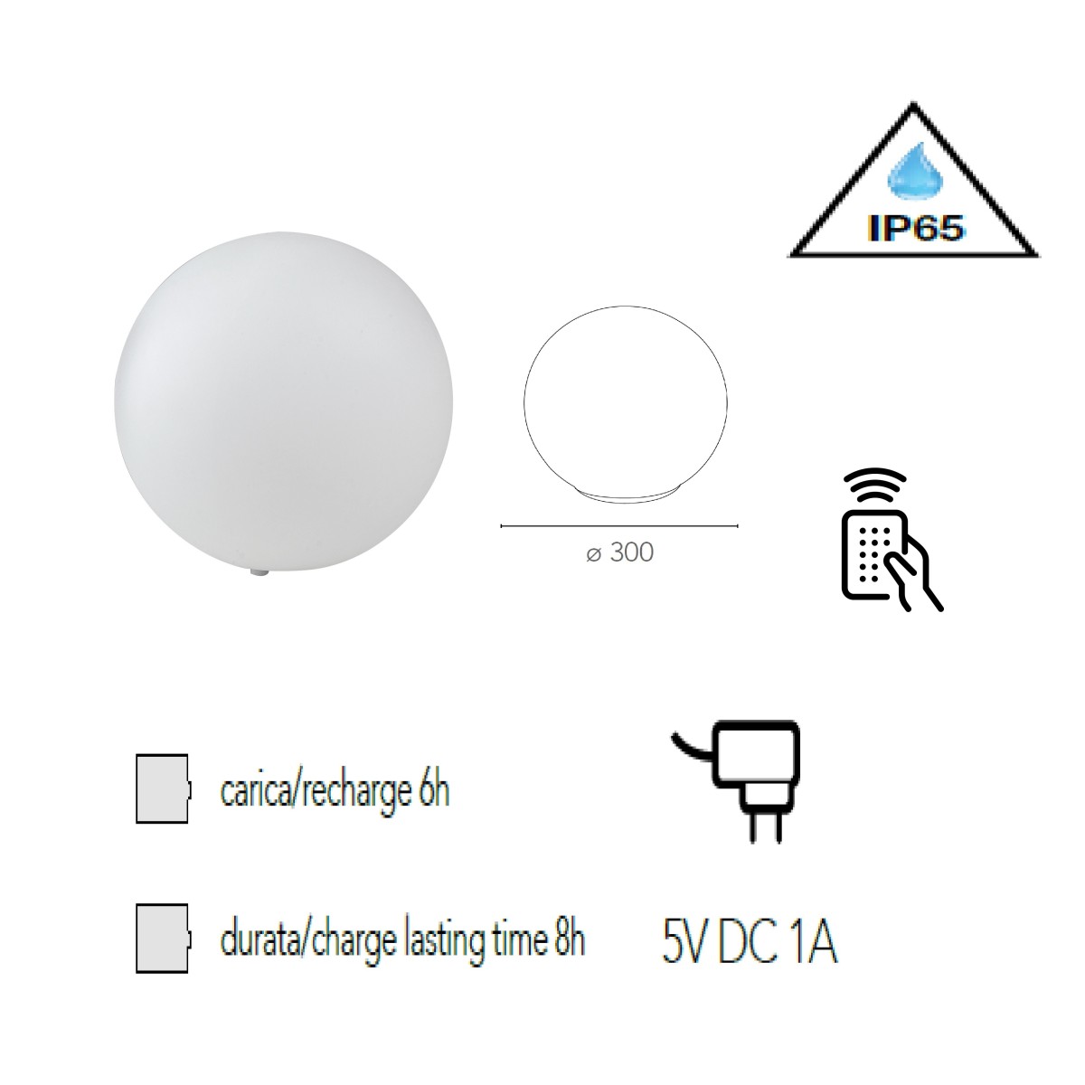 I-GECO-SFERA-L30 Lume da giardino GECO a sfera bianco a LED RGB dimmerabile cambia colore dm 30 cm