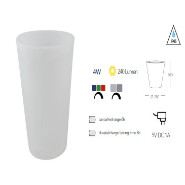 I-GECO-VASO-R-L Lampada vaso da giardino GECO bianco a LED RGB dimmerabile cambia colore dm 38 cm Altezza 60 cm