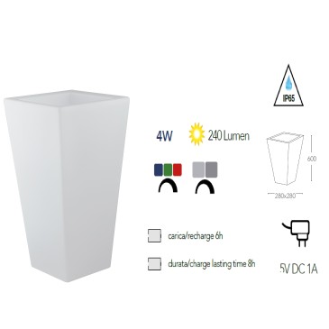 I-GECO-VASO-Q-L Lampada vaso da giardino GECO bianco a LED RGB dimmerabile cambia colore  28x28 cm Altezza 60 cm