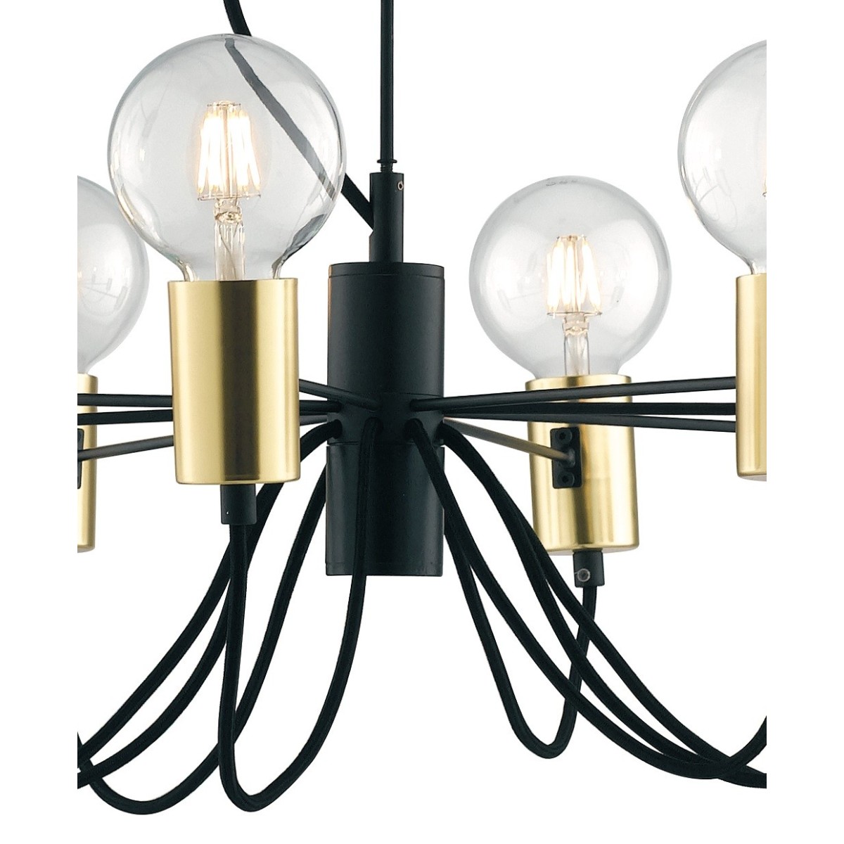 Lampadario a soffitto Axon vintage sospensione con 5 porta lampade oro e  cavo in tessuto nero