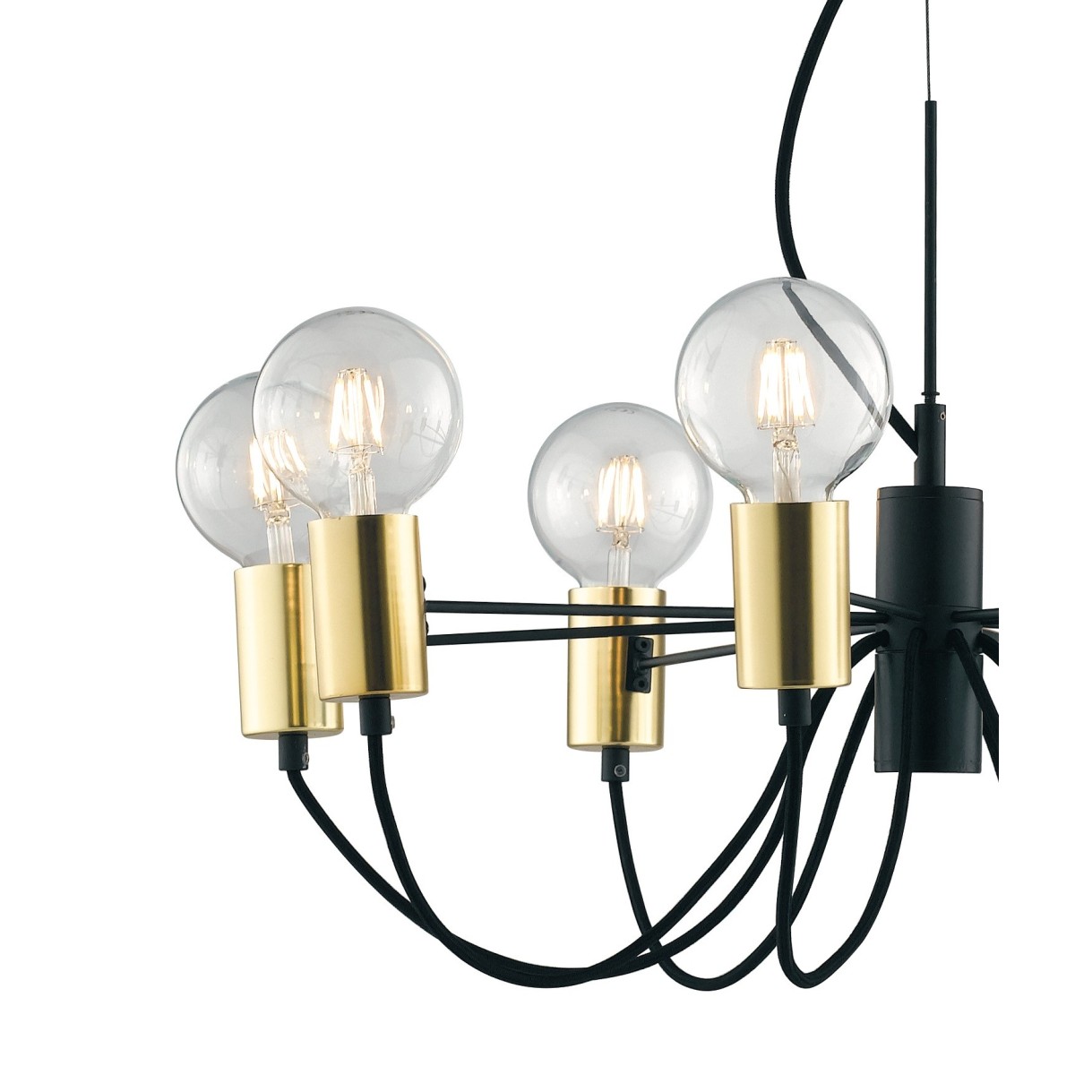 Lampadario a soffitto Axon vintage sospensione con 5 porta lampade oro e  cavo in tessuto nero