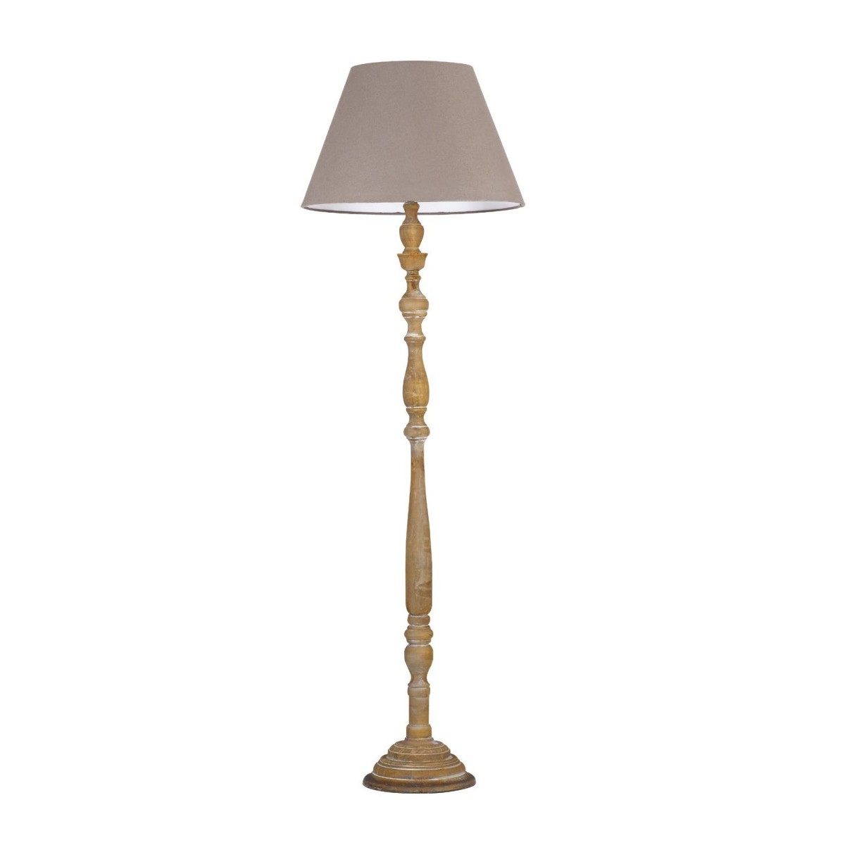 I-BOUTIQUE/PT - Piantana Paralume Cotone Marrone Fusto Legno Naturale Lampada da Terra Classica E27