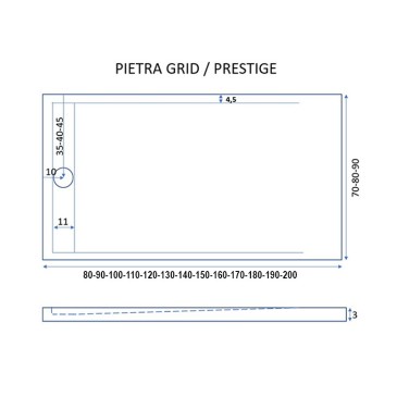 Piatto Doccia Ardesia Griglia Laterale Nero Mineral Marmo 3cm