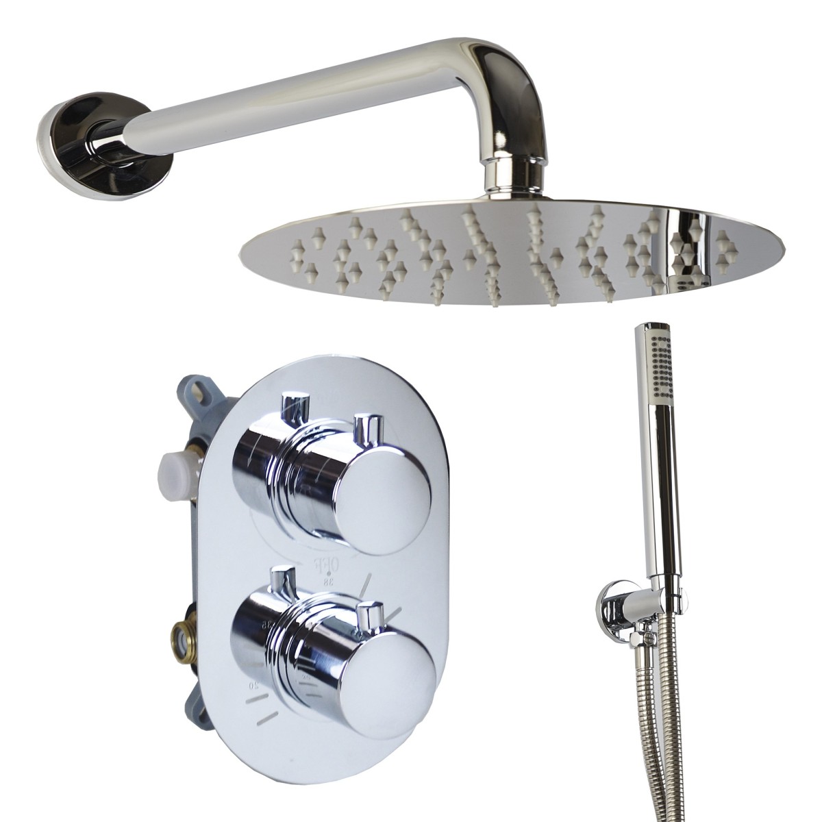 Ensemble douche pommeau de douche, inverseur 2 voies thermostatique carré | Vacciago