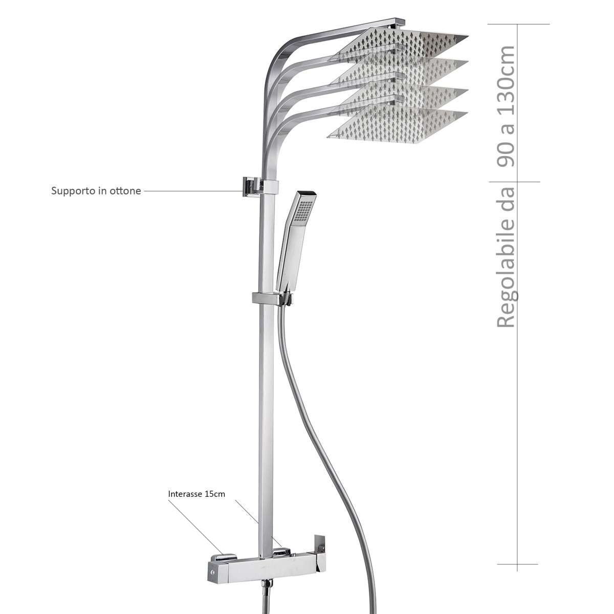 Duschsäule mit Zweiwegemischer, Duschkopf und Boitè-Handbrausen